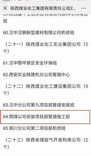 陜煤建設銅煤公司安裝項目部喜獲陜煤集團2018年度“安全先進班組”榮譽